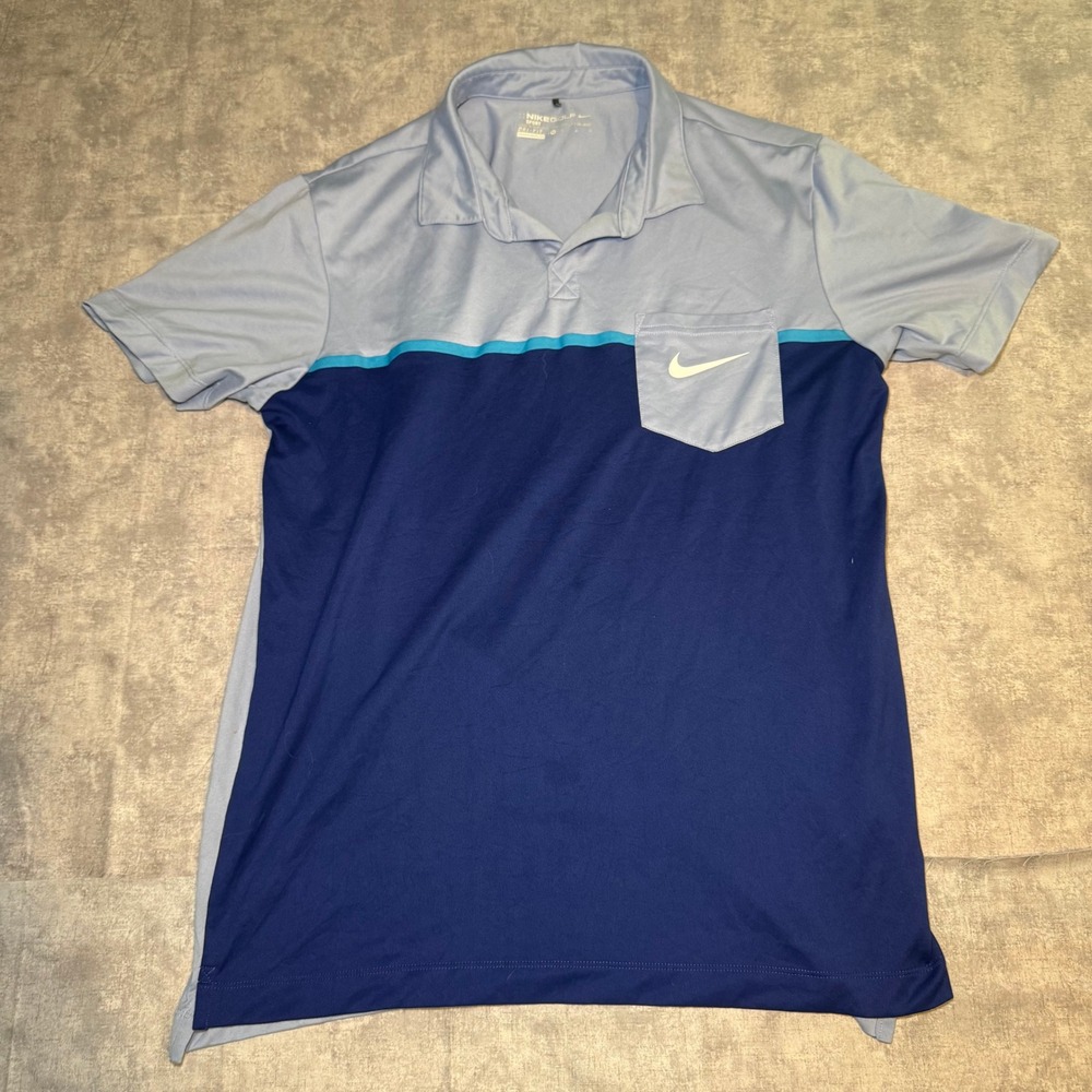 Nike Golf Sport Dri-FIT Polo Shirt Mens Medium Blue Colorblock Chest Pocket